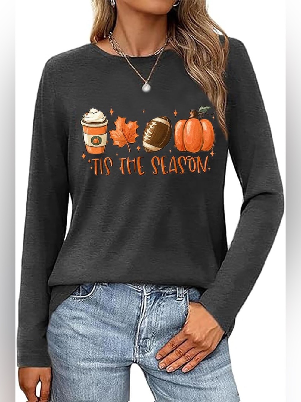 Tis the Season Fall Football Pumpkin Spice long sleeve black tshirt size XL